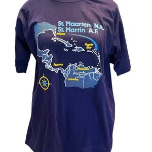 Vintage St. Maateen, St. Martin, Tradewinds, T-shirt, Navy Blue, XL